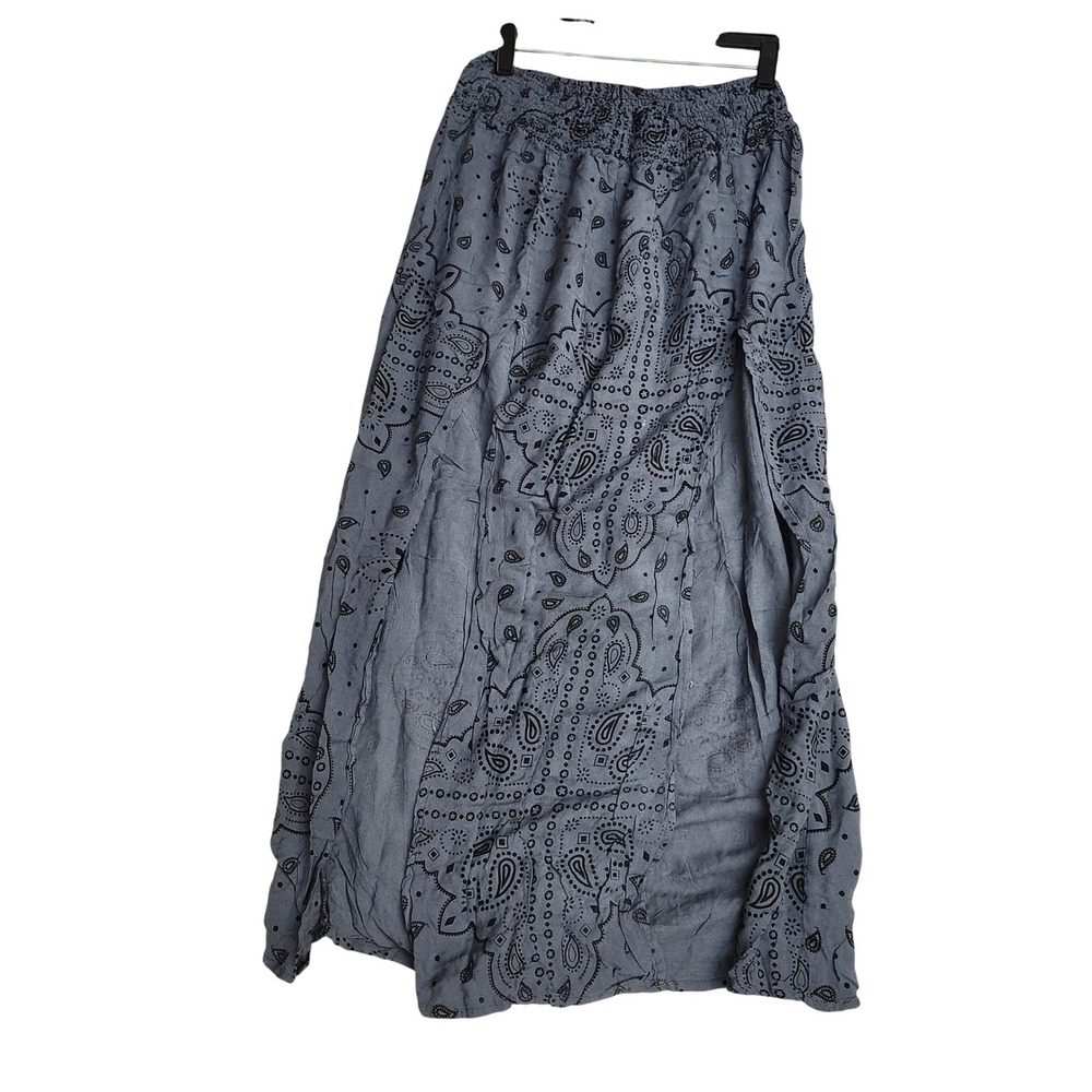 Earthbound Trading Co Blue Paisley Bandana Peasant Maxi Skirt Side Slits Small